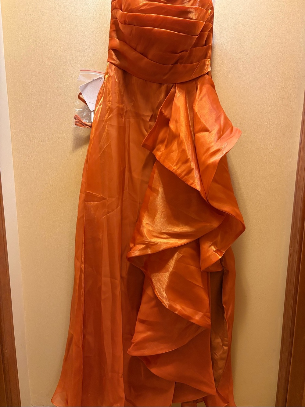 Azazie Orange Strapless Ruffle Gown